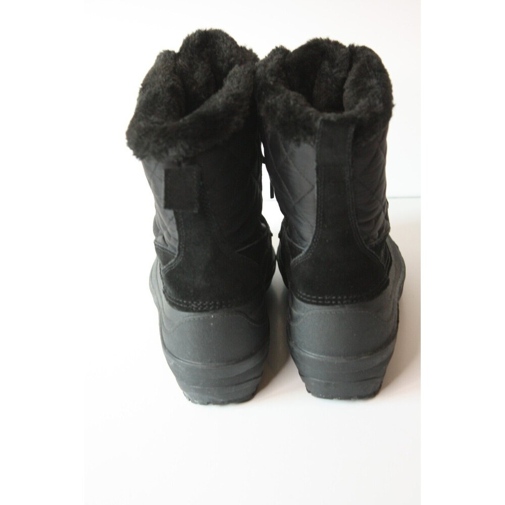 LANDS END Womens Snow Boots sz11 quilted Faux Fur SuedeTextile Mid Calf Black - Picture 4 of 5